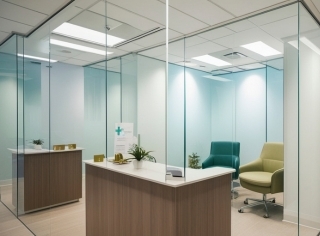 Double-glazed acoustic glass partition for Dubai office boardroom improving sound privacy and daylight