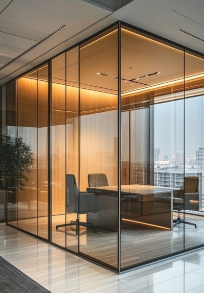 Office glass partitions Dubai frameless modern workspace