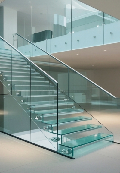 Modern glass railings Dubai balcony staircase safety railing