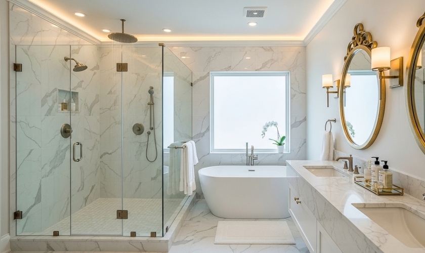 Luxury frameless shower glass enclosure installation Dubai bathroom