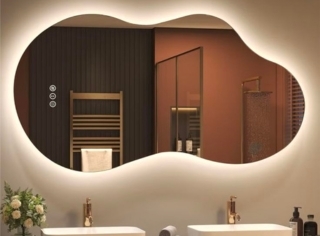 Glowing backlit mirror in modern bathroom, ideal for showcasing LED mirror ambience, dimming capability, and upscale interior styling in Dubai homes.